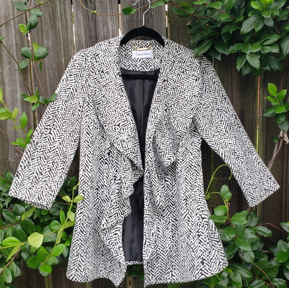 Calvin Klein black and white print ruffle jacket